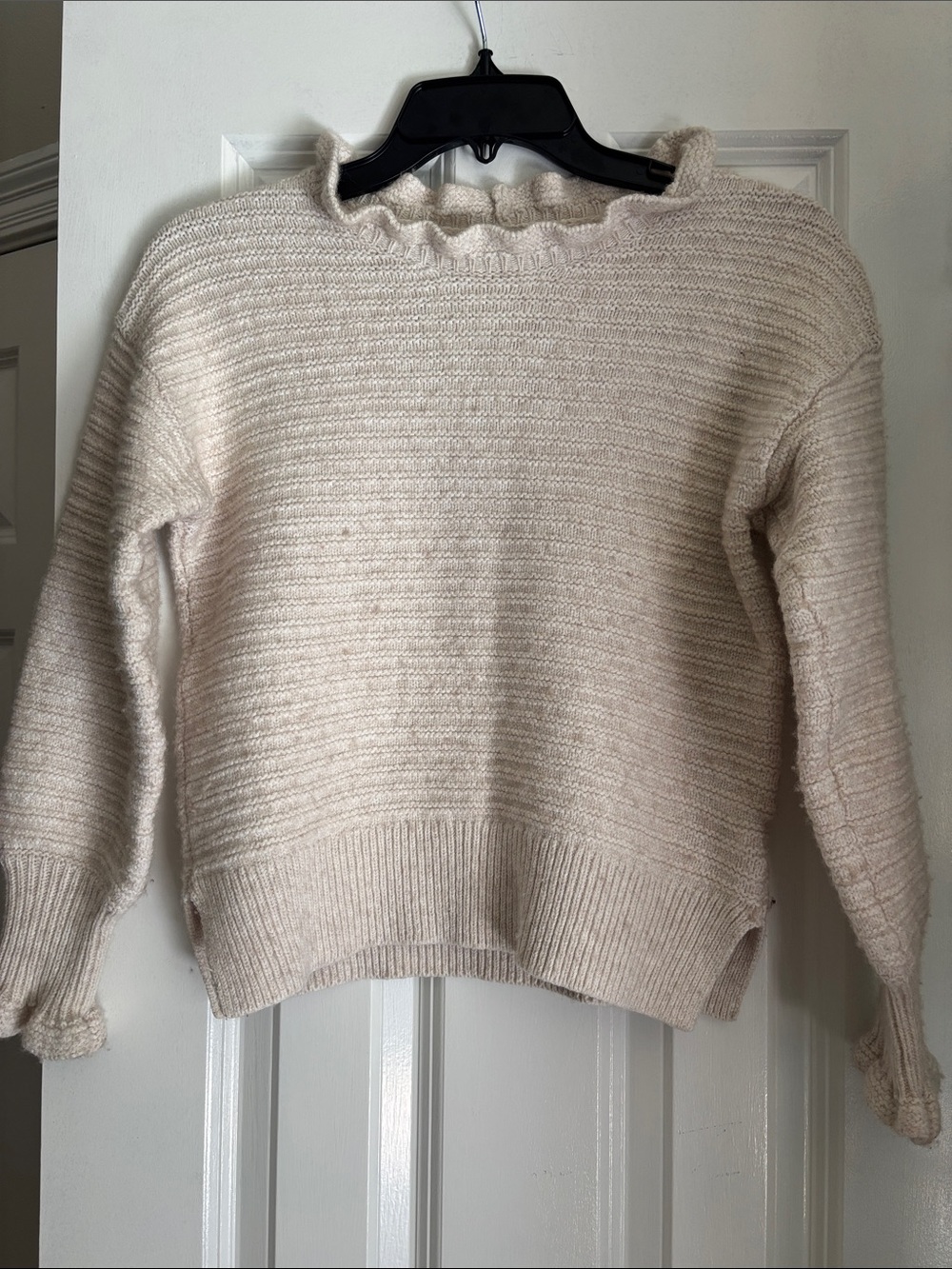 Madewell Cream Ribbed Crewneck Sweater Wool Blend